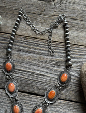 Load image into Gallery viewer, Navajo Sterling Silver Orange Spiny Oyster Chain Lariat Bead Necklace Etta E