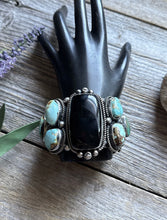 Load image into Gallery viewer, Navajo Native Sterling Silver Black Onyx Royston Turquoise Cuff Bracelet RY
