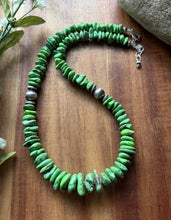 Load image into Gallery viewer, Graduated Sterling Silver Green Turquoise Nuggets Pearls Bead Necklace 18 Inch