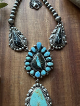 Load image into Gallery viewer, Navajo Sterling Silver Black Jack Kingman Turquoise Lariat Pearls Chain Necklace