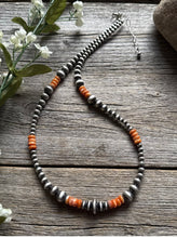 Load image into Gallery viewer, Orange Spiny Oyster Multi Graduated Sterling Silver Pearls Bead Necklace 4mm-8mm