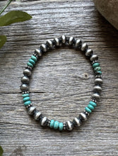 Load image into Gallery viewer, Turquoise 6mm 7 Inch Stretch Sterling Silver Pearls Bead Bracelet
