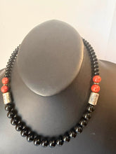 Load image into Gallery viewer, Sterling silver black onyx coral necklace 18 inch