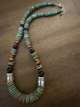 Load image into Gallery viewer, Sterling silver green turquoise graduated necklace 22 inch