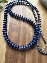 Load image into Gallery viewer, Long Sterling Silver Graduated Blue Lapis Turquoise Bead Necklace. 36 inch