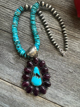 Load image into Gallery viewer, Navajo sterling silver turquoise purple spiny pendant