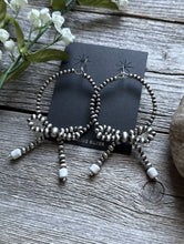 Load image into Gallery viewer, Sterling Silver Bow White Howlite Pearls Hoop Bead Earrings 3.5 Inch