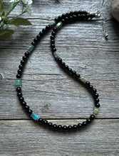Load image into Gallery viewer, Sterling Silver Black Onyx Turquoise Bead Necklace. 18 Inch Gift