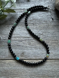 Sterling Silver Black Onyx Turquoise Bead Necklace. 18 Inch Gift