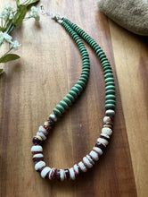 Load image into Gallery viewer, Sterling Silver Green Turquoise Purple Spiny Oyster Bead Necklace. 19 Inch