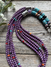 Load image into Gallery viewer, Sterling Silver Multi Strand Stone Purple Pearls Bead Necklace. 26 inch