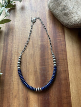 Load image into Gallery viewer, Sterling Silver Graduated Lapis Pearls Chain Bead Necklace. 16 Inch. Gift