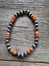Load image into Gallery viewer, Orange Spiny Oyster 6mm 7 Inch Stretch Sterling Silver Pearls Bead Bracelet Gift