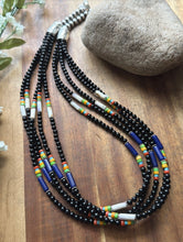 Load image into Gallery viewer, Sterling Silver Multi Strand Stone Black Onyx Bead Necklace. 22 Inch