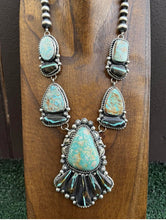 Load image into Gallery viewer, Navajo Sterling Silver Royston Black Jack Turquoise Cluster Lariat Necklace KY