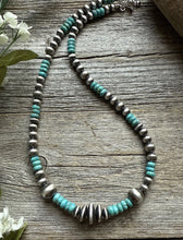 Load image into Gallery viewer, Blue Turquoise Multi Graduated Sterling Silver Pearls Bead Necklace 18 Inch