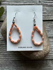 Southwestern 925 Sterling Silver Pink Coral Pearls Bead Earrings. 2 Inch