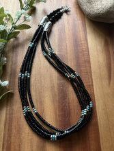 Load image into Gallery viewer, Sterling Silver Multi Strand Black Onyx Turquoise Pearls Bead Necklace. 26 Inch