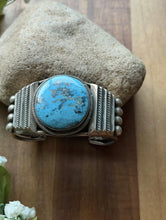 Load image into Gallery viewer, Navajo Native American Sterling Silver Blue Turquoise Cuff Bracelet Martinez