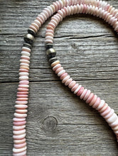 Load image into Gallery viewer, Long Southwestern Sterling Silver Graduated Pink Conch Bead Necklace. 30 Inch