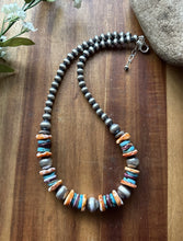 Load image into Gallery viewer, Sterling Silver Spiny Oyster Turquoise W Pearls Bead Necklace. 18 inch