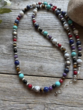 Load image into Gallery viewer, Sterling Silver Pearls Multi Stone Round Bead Necklace 30 inch