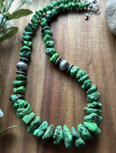 Load image into Gallery viewer, Sterling Silver Green Turquoise Nuggets W Pearls Bead Necklace. 18 Inch