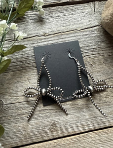 Sterling Silver Bow Pearls Dangle Bead Earrings 3 Inch