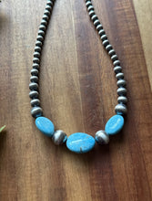 Load image into Gallery viewer, Southwestern Sterling Silver Blue Turquoise W Pearls Bead Necklace 18 inch Gift