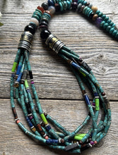 Load image into Gallery viewer, Tommy Rosita Singer T R Sterling Silver Multi Strand Turquoise Bead Necklace 28”