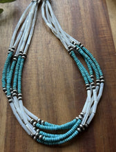 Load image into Gallery viewer, Sterling Silver Multi Strand MOP Mother Of Pearl Turquoise Bead Necklace 22 inch