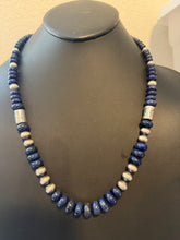 Load image into Gallery viewer, Navajo sterling silver lapis bead necklace 26 inch