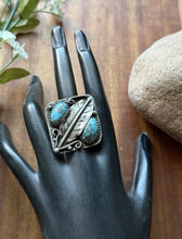 Load image into Gallery viewer, Vintage Old Pawn Navajo Sterling Silver Blue Turquoise Ring Size 7.5 Signed OC