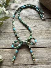 Load image into Gallery viewer, Bow Blue Green Turquoise Sterling Silver Pearls Bead Necklace. 18 Inch. Gift