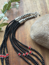 Load image into Gallery viewer, Sterling Silver Multi Strand Black Onyx Red Coral Bead Necklace. 22 Inch