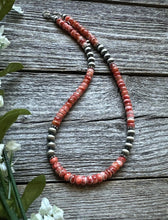 Load image into Gallery viewer, Southwestern Sterling Silver Spiny Oyster Pearls Choker Bead Necklace 14 inch