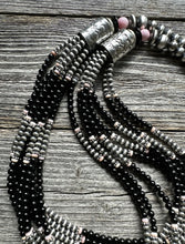 Load image into Gallery viewer, Sterling Silver Multi Strand Black Onyx Pink Conch Pearls Bead Necklace. 28 Inch