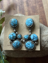 Load image into Gallery viewer, Native American Sterling Silver Kingman Spiderweb Turquoise Earrings Mary Ellen