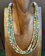 Load image into Gallery viewer, Sterling Silver Multi Strand Blue Green Turquoise Pearls Bead Necklace 22 Inch