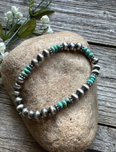 Load image into Gallery viewer, Turquoise 6mm 7 Inch Stretch Sterling Silver Pearls Bead Bracelet