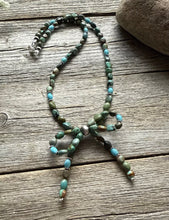 Load image into Gallery viewer, Bow Blue Green Turquoise Sterling Silver Pearls Bead Necklace. 18 Inch. Gift