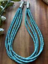Load image into Gallery viewer, Sterling Silver Multi Strand Blue Turquoise Bead Choker Necklace. 16 inch. Gift