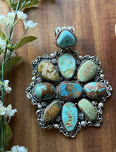Load image into Gallery viewer, Navajo Sterling Silver Blue Green Royston Turquoise Cluster Handmade Pendant CY