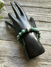 Load image into Gallery viewer, Sterling Silver Green Turquoise W Pearl Bead Bracelet. 6.5 Inch