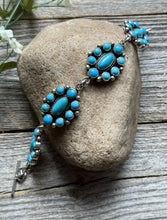 Load image into Gallery viewer, Navajo Native Sterling Silver Turquoise Cluster Chain Bracelet La Rose