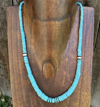 Load image into Gallery viewer, Sterling Silver Graduated Heishi Turquoise Bead Necklace. 18 inch