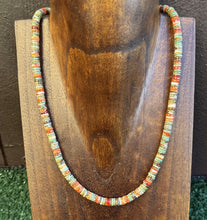 Load image into Gallery viewer, Sterling Silver Orange Spiny Oyster Green Turquoise Heishi Bead Necklace 18 inch