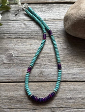 Load image into Gallery viewer, Sterling Silver Turquoise Dyed Sugilite Bead Necklace. 18 inch