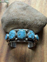Load image into Gallery viewer, Navajo Sterling Silver Blue Kingman Turquoise Cuff Bracelet. A Albert Jake