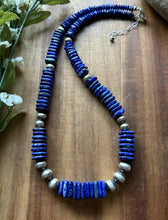 Load image into Gallery viewer, Sterling Silver Graduated Lapis Pearls Bead Necklace. 20 Inch. Gift